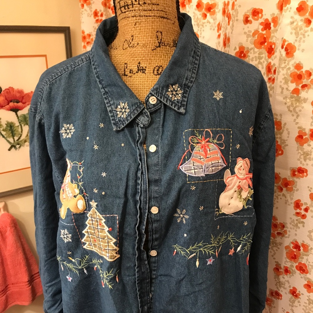 Really cute Christmas themed jean shirt